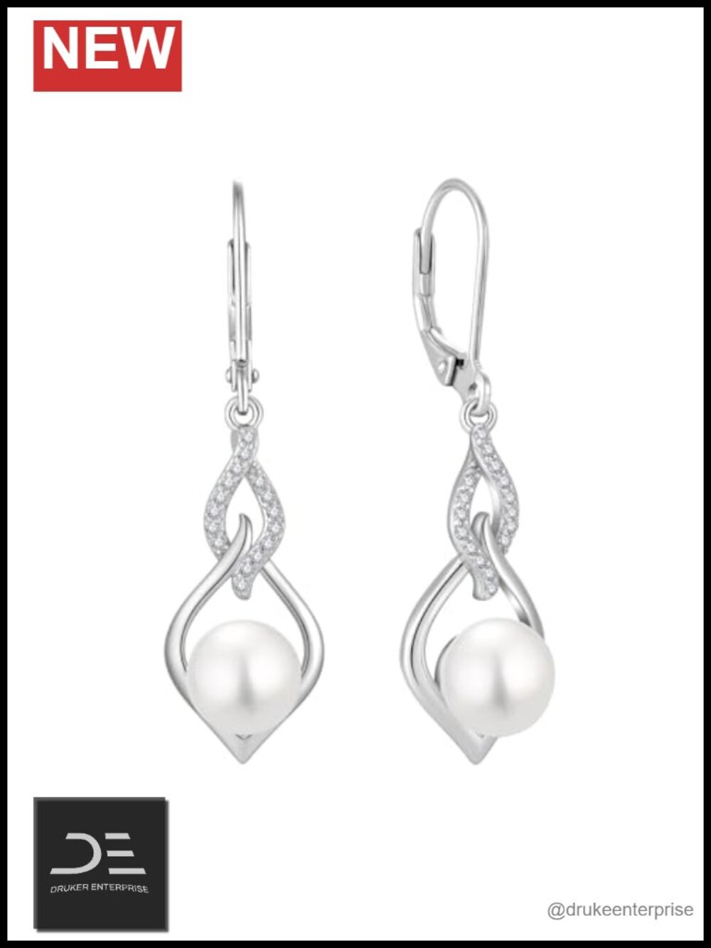 Infinity Pearl Dangle Drop Earrings 925 Sterling Silver Rose Gold Plated